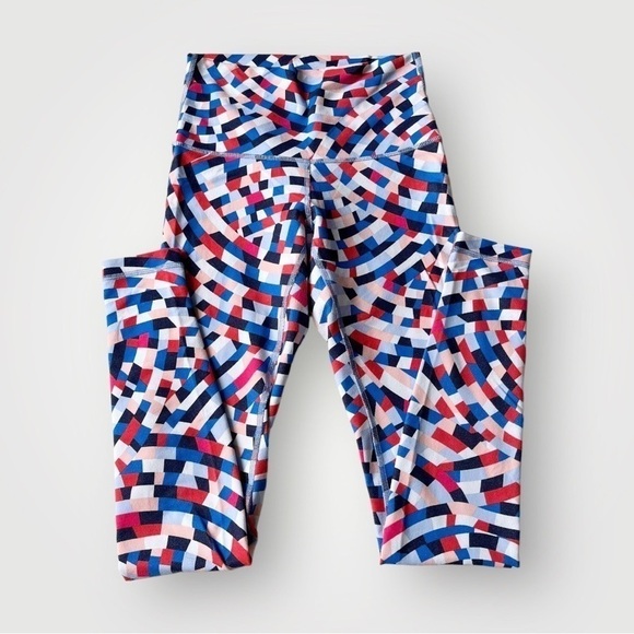 LULULEMON Wonder Under Leggings Capoeira Confetti Print Red White & Blue 6 - Picture 3 of 11
